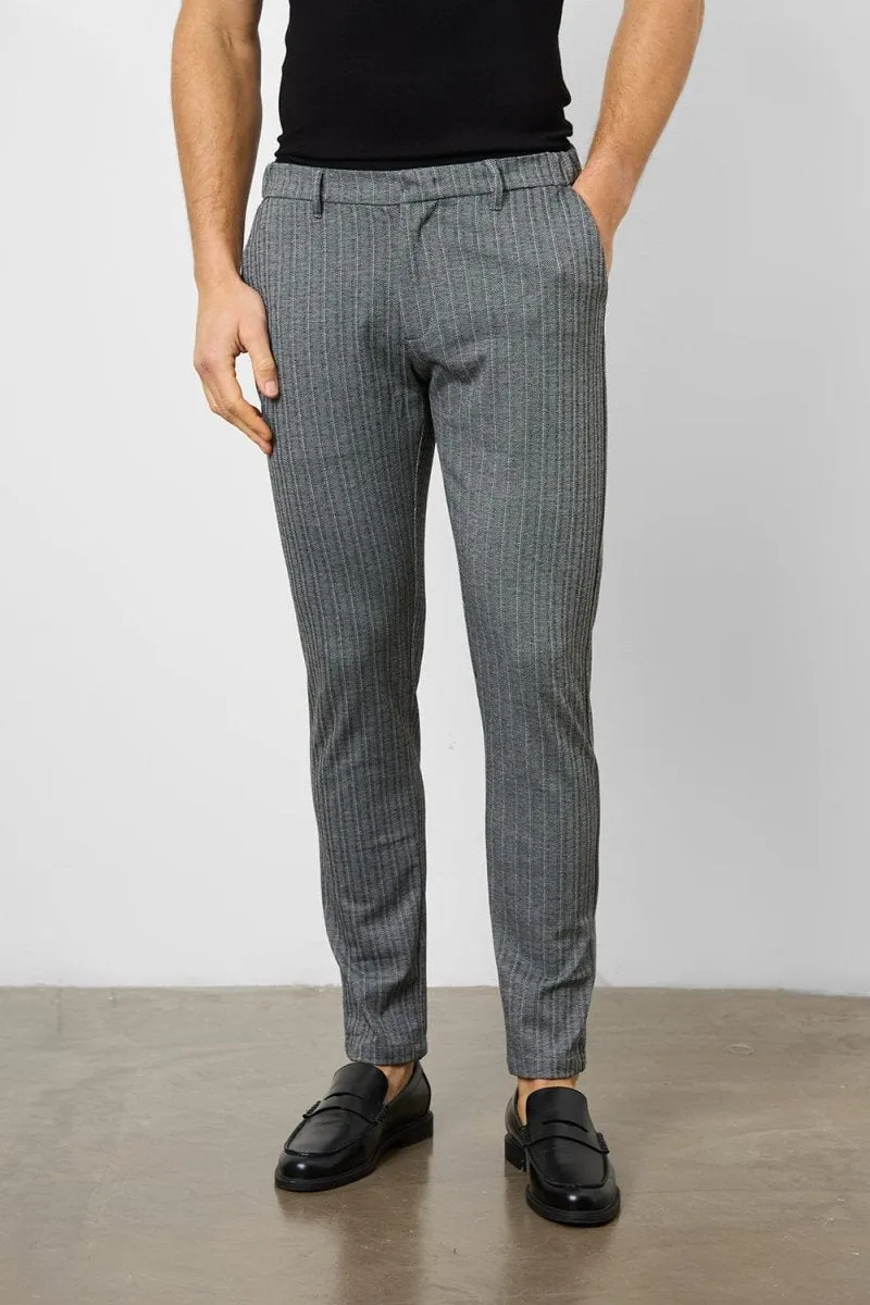 Herringbone Stripe Trousers in Dark Grey