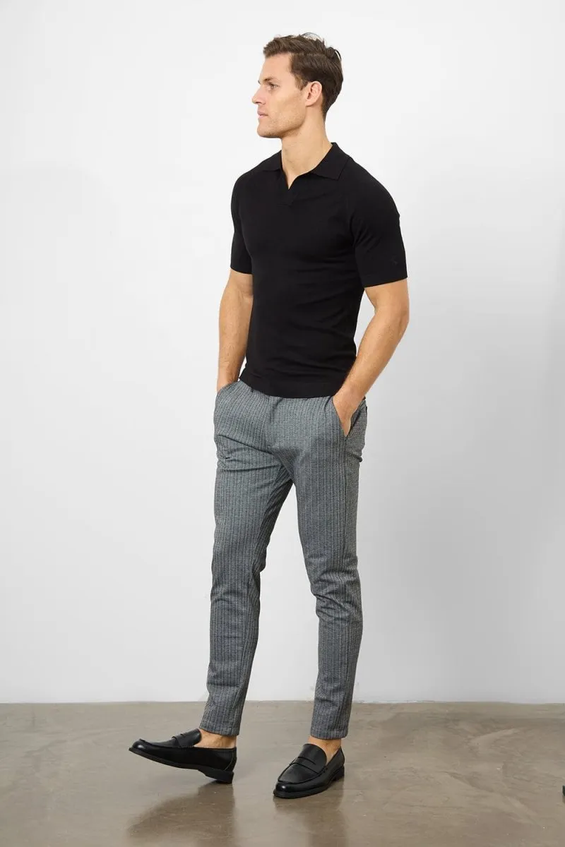 Herringbone Stripe Trousers in Dark Grey