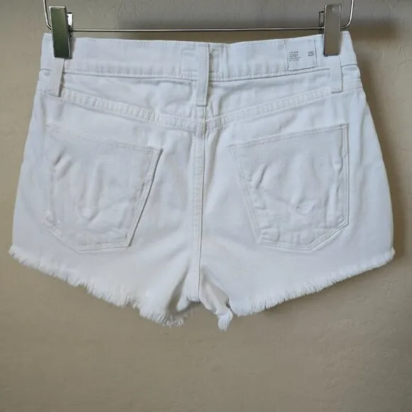 Hudson Zoeey High Rise White Denim Cut Off Shorts with Exposed Button Fly