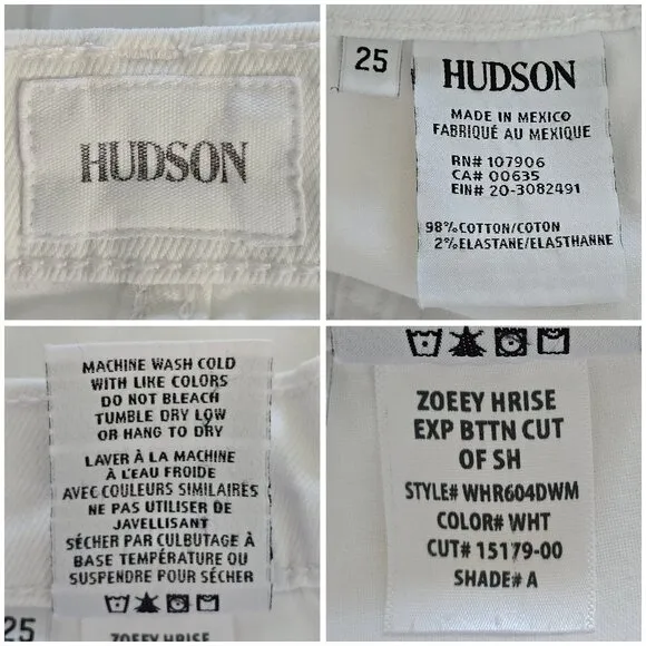 Hudson Zoeey High Rise White Denim Cut Off Shorts with Exposed Button Fly