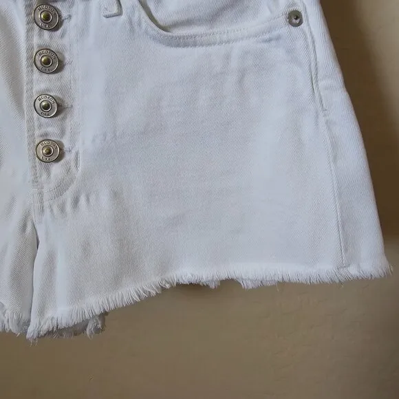 Hudson Zoeey High Rise White Denim Cut Off Shorts with Exposed Button Fly