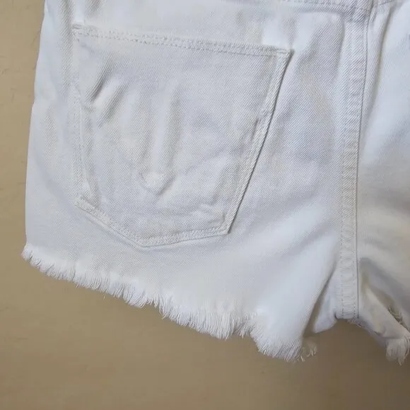 Hudson Zoeey High Rise White Denim Cut Off Shorts with Exposed Button Fly