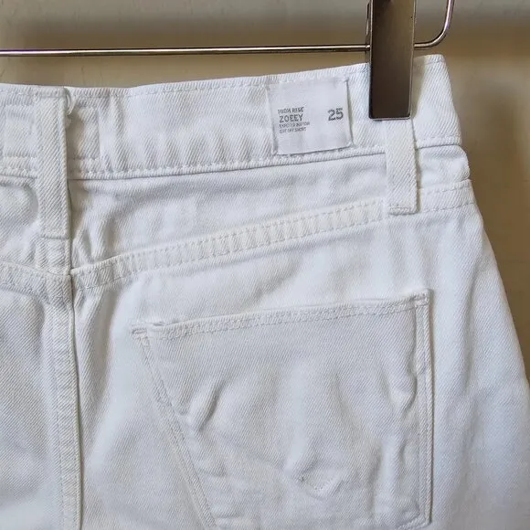 Hudson Zoeey High Rise White Denim Cut Off Shorts with Exposed Button Fly