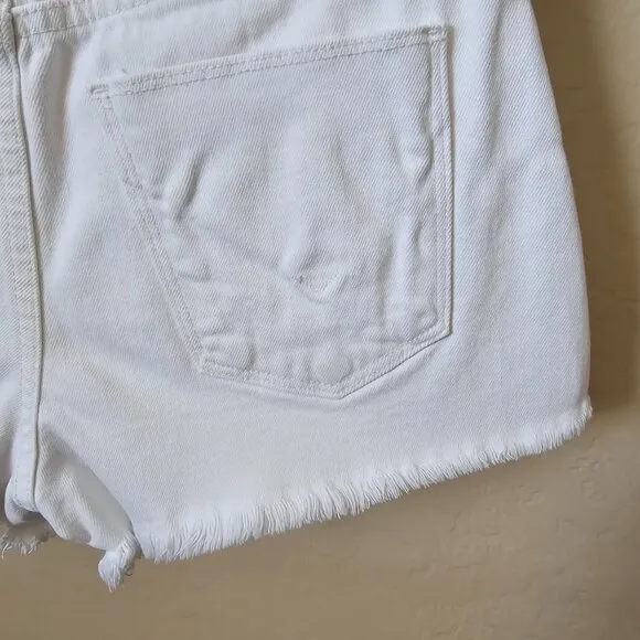 Hudson Zoeey High Rise White Denim Cut Off Shorts with Exposed Button Fly