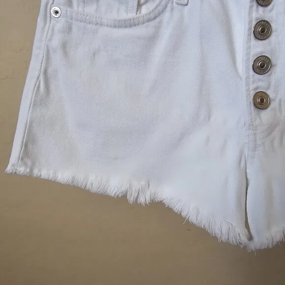 Hudson Zoeey High Rise White Denim Cut Off Shorts with Exposed Button Fly