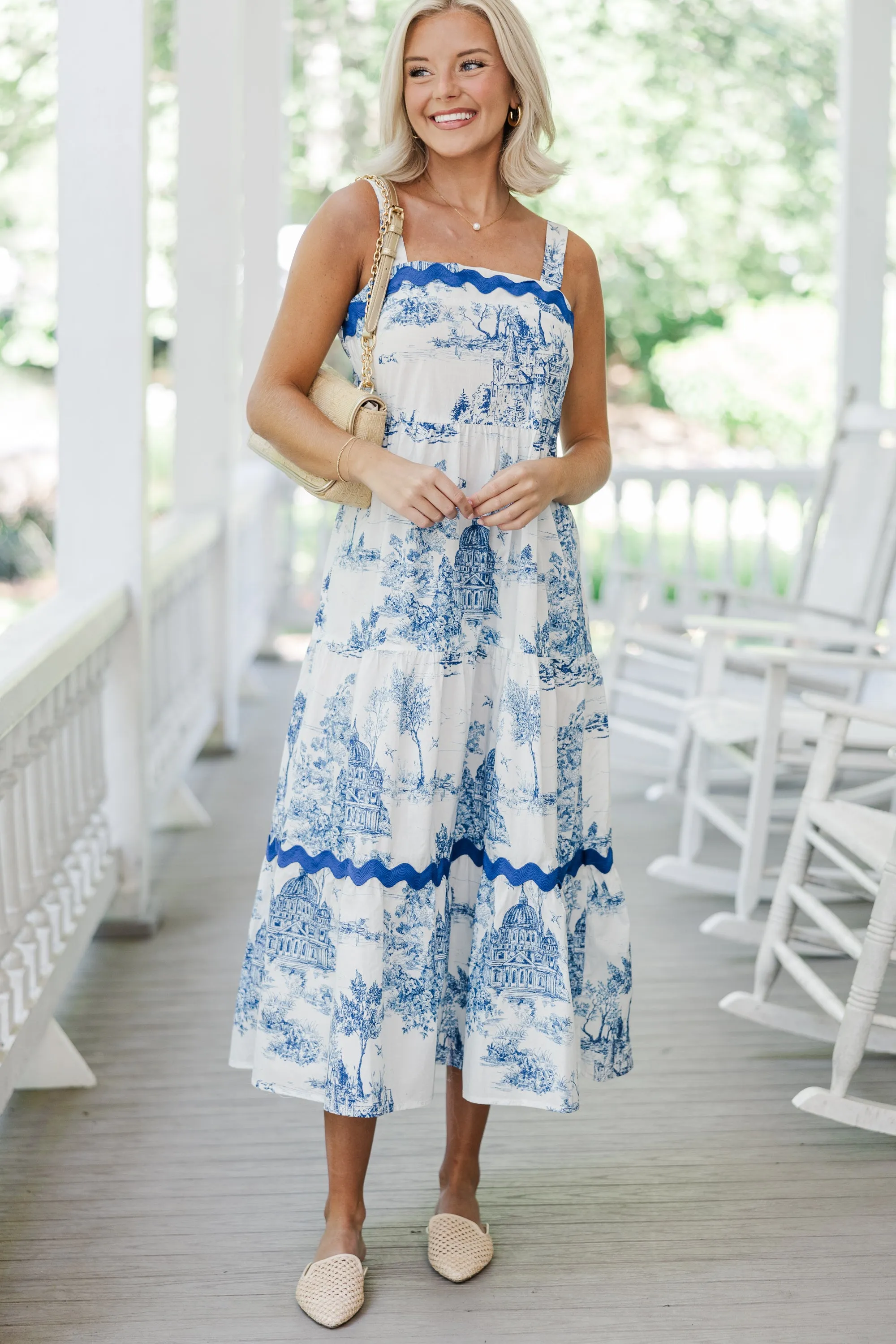 In Pursuit Blue Toile Midi Dress