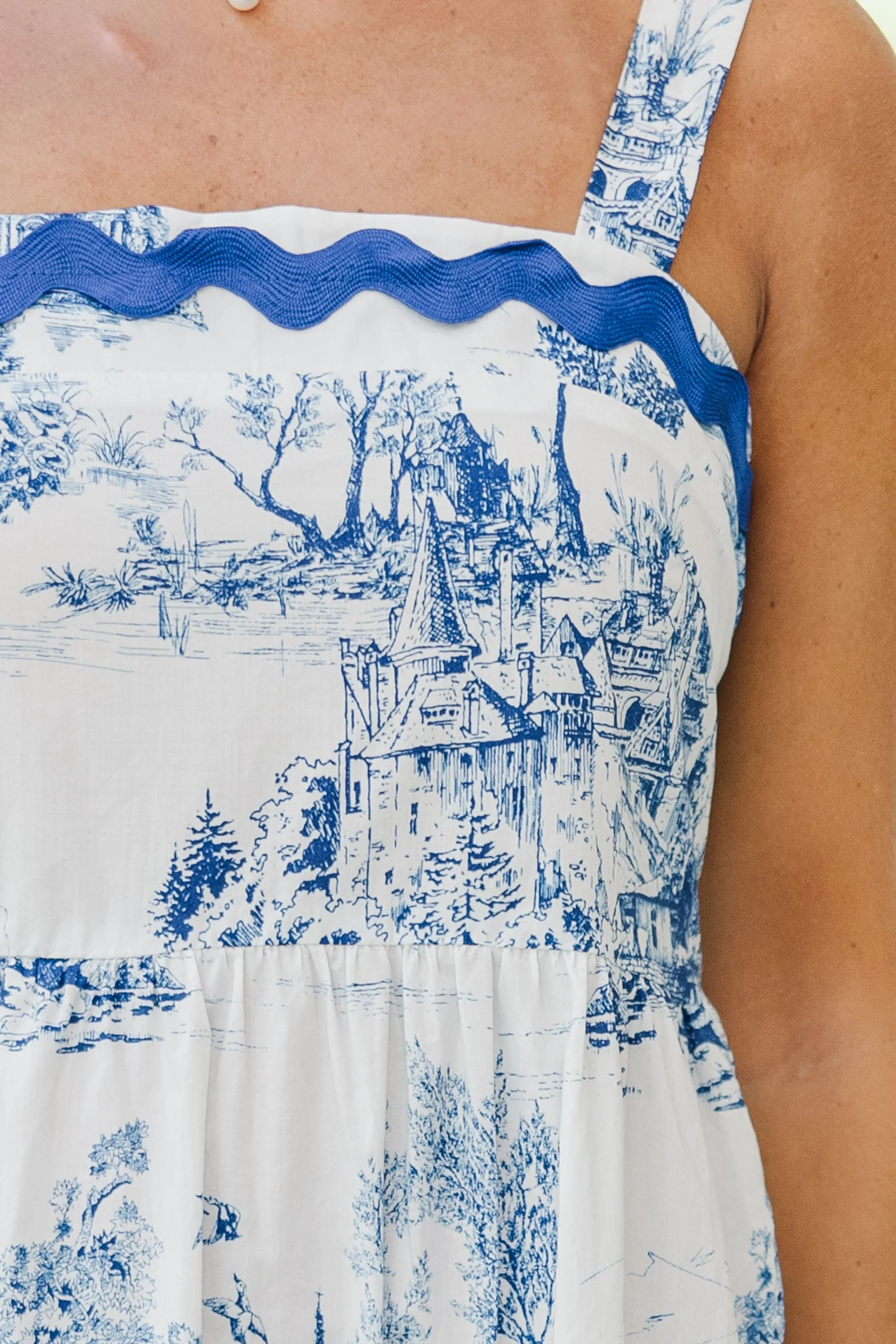 In Pursuit Blue Toile Midi Dress