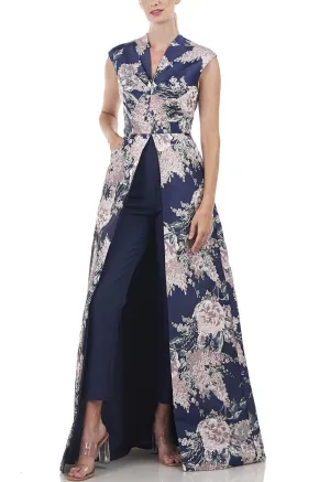 Kay Unger 5549265 V-Neck Cap Sleeve Skinny Leg Floral Luxe Jacquard Walk Thru Jumpsuit