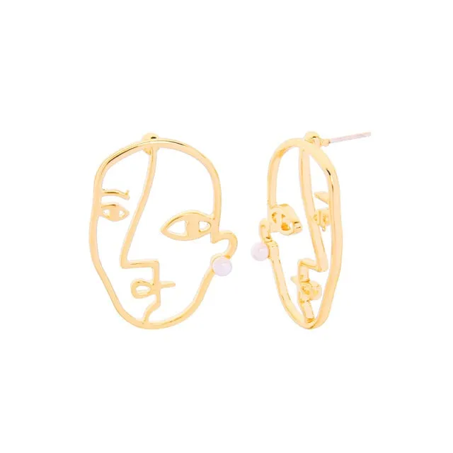 Kiss Me Women Earrings 2019 Korean Fashion Jewelry Gold Color Alloy Face Dangle Earrings Halloween Accessories Brincos