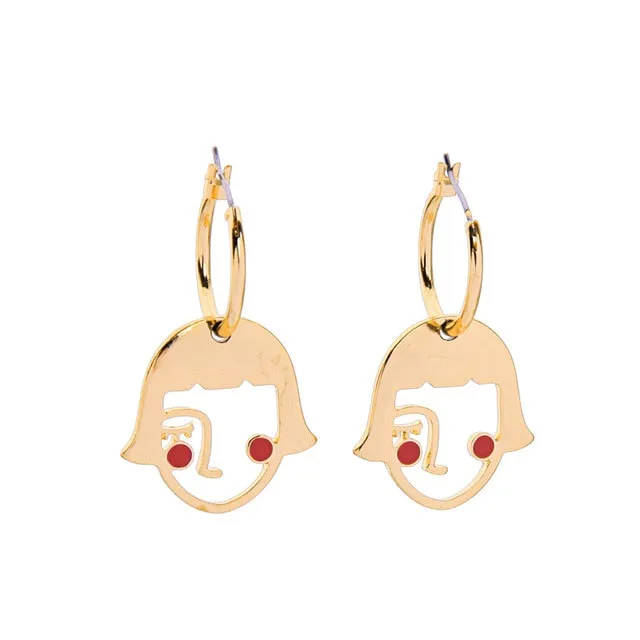 Kiss Me Women Earrings 2019 Korean Fashion Jewelry Gold Color Alloy Face Dangle Earrings Halloween Accessories Brincos