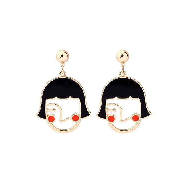 Kiss Me Women Earrings 2019 Korean Fashion Jewelry Gold Color Alloy Face Dangle Earrings Halloween Accessories Brincos