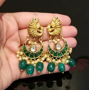 Kundan Jadau Silver  Look Alike Peacock Chandbali Earrings