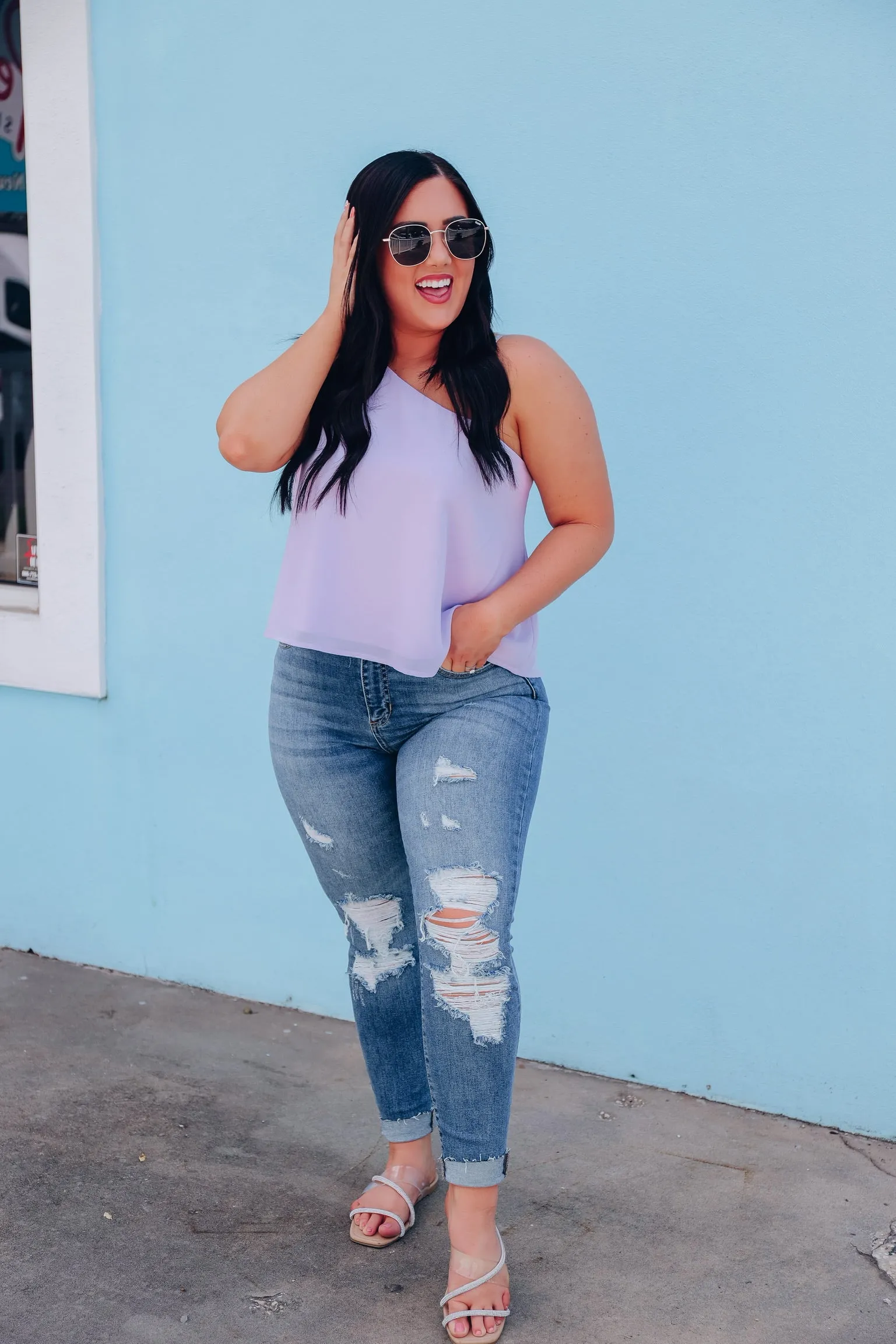 Liliana One-Shoulder Chiffon Top - Lavender