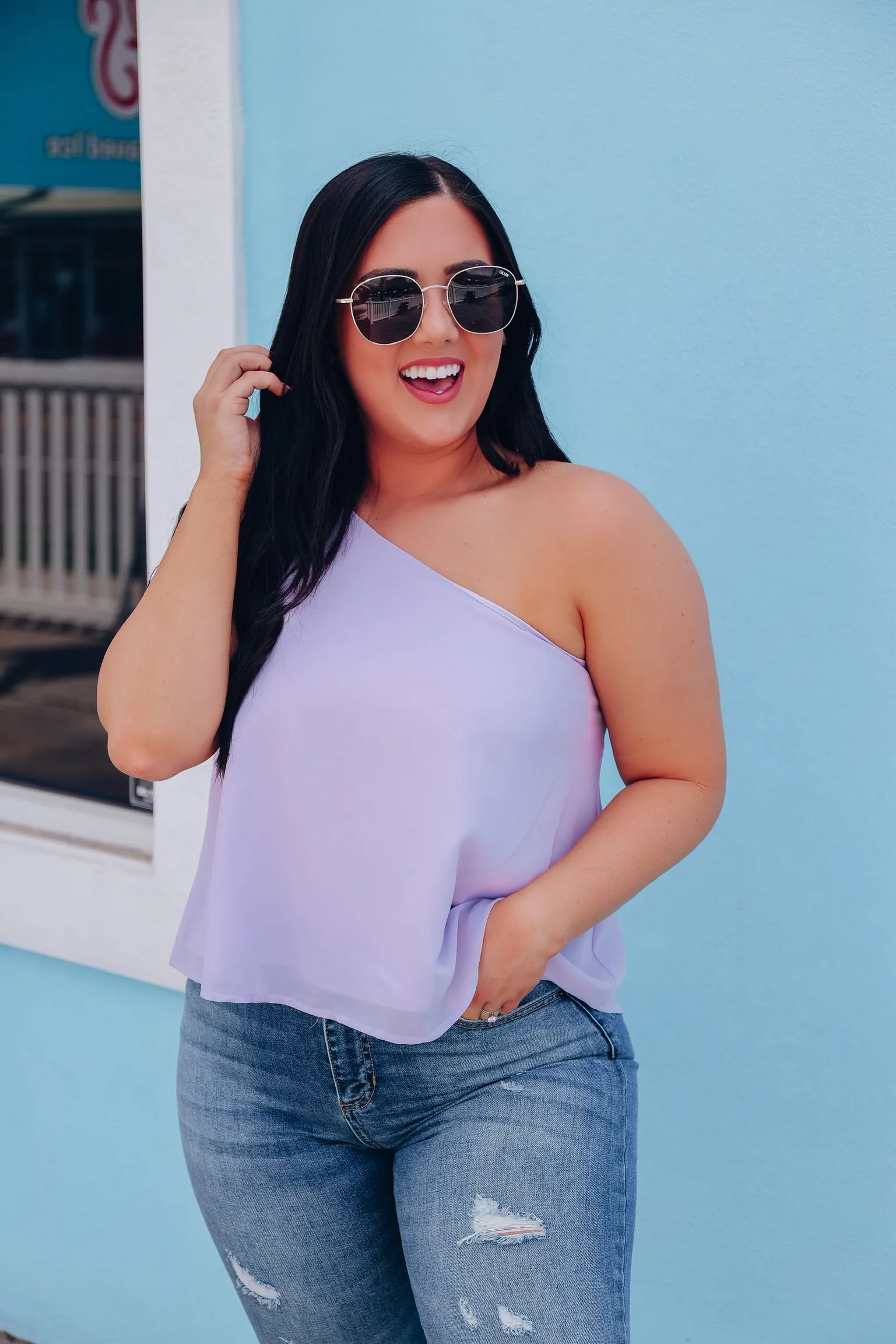 Liliana One-Shoulder Chiffon Top - Lavender