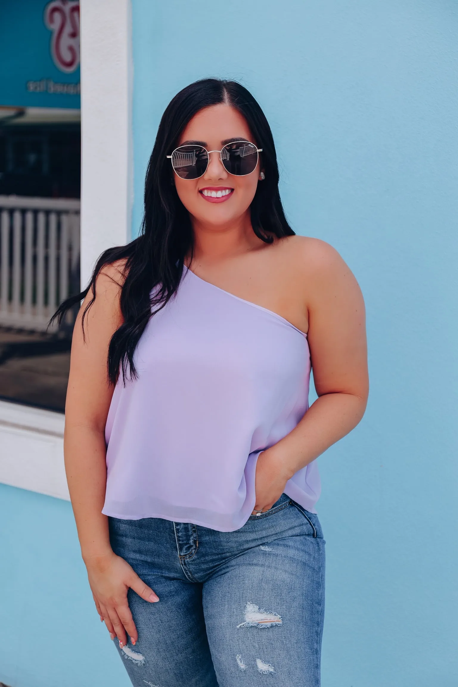 Liliana One-Shoulder Chiffon Top - Lavender