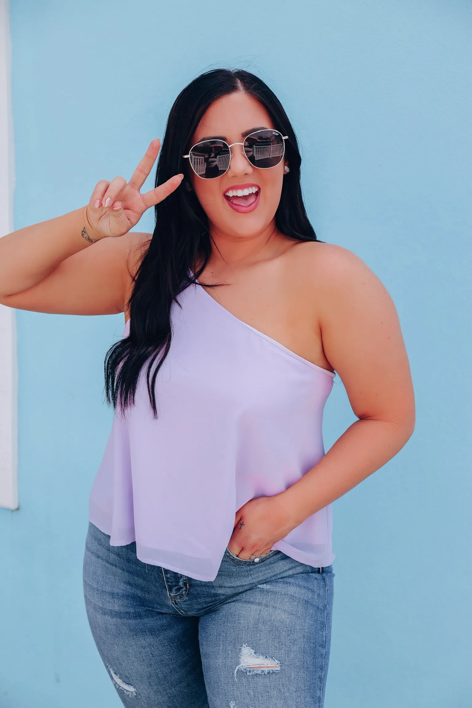 Liliana One-Shoulder Chiffon Top - Lavender