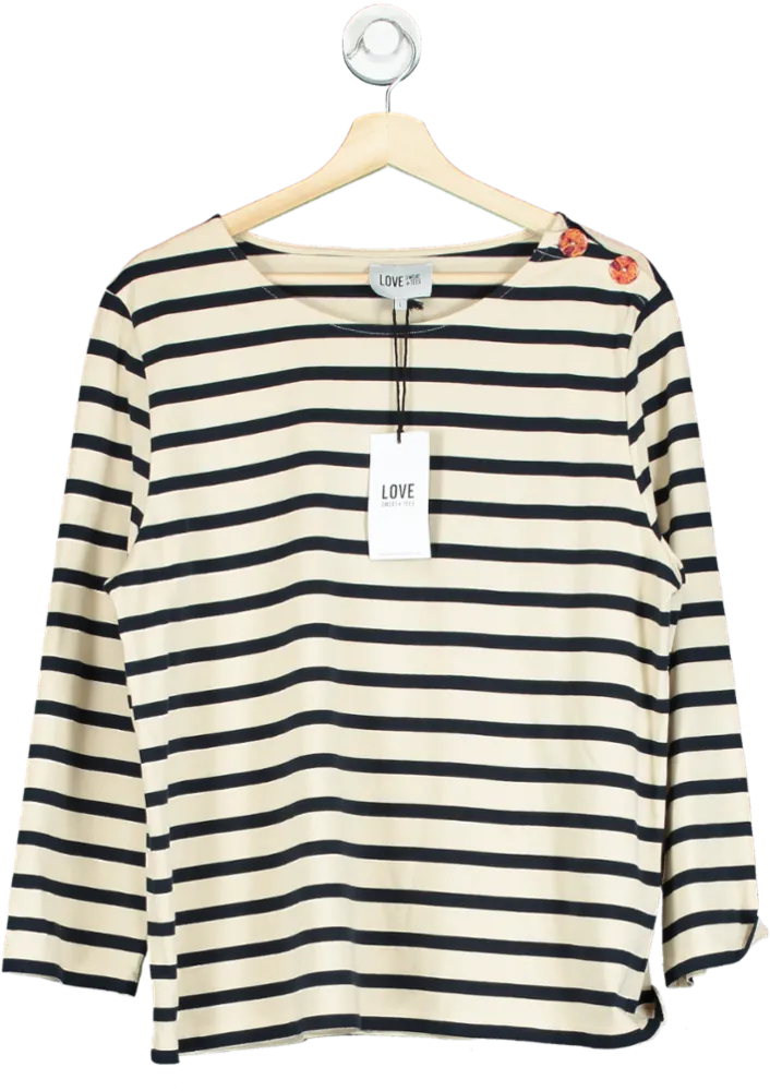 LOVE Navy/White Striped Boat Neck Top UK L