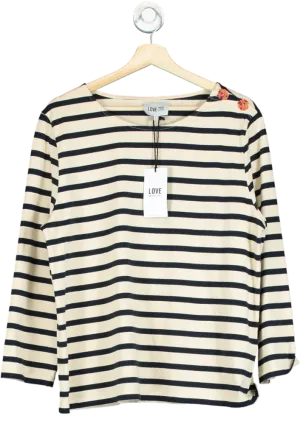 LOVE Navy/White Striped Boat Neck Top UK L