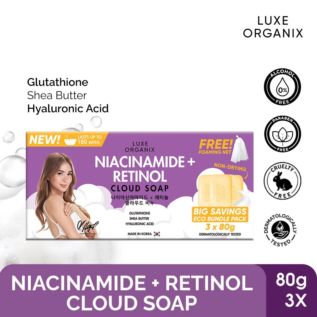 LUXE ORGANIX Niacinamide   Retinol Cloud Soap 3 x 80g (Eco Bundle Pack)
