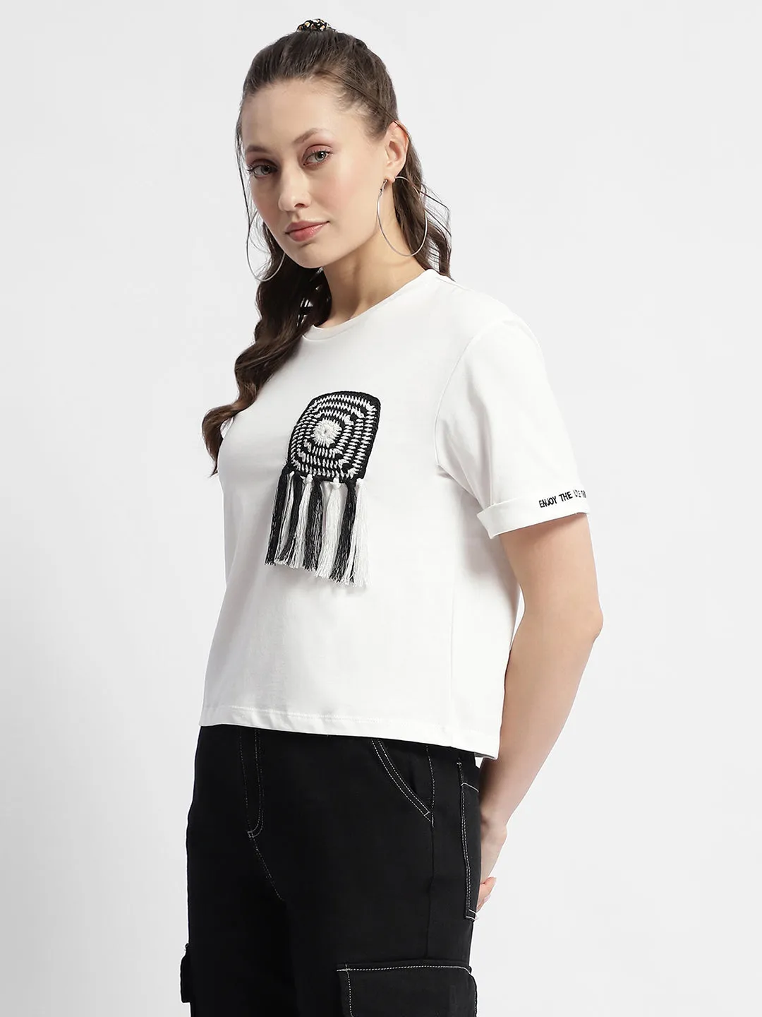 Madame Applique Pocket White Coloured T-Shirt