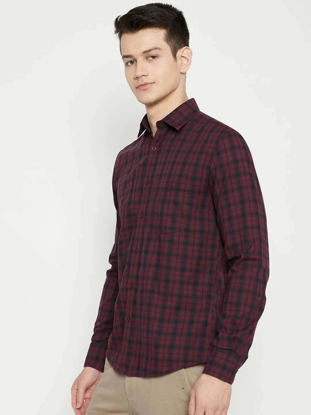 Maroon Checked Slim Fit shirt