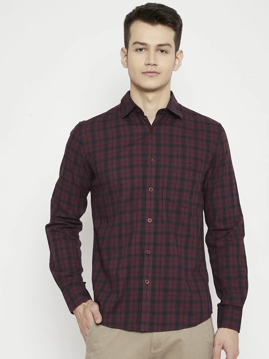 Maroon Checked Slim Fit shirt