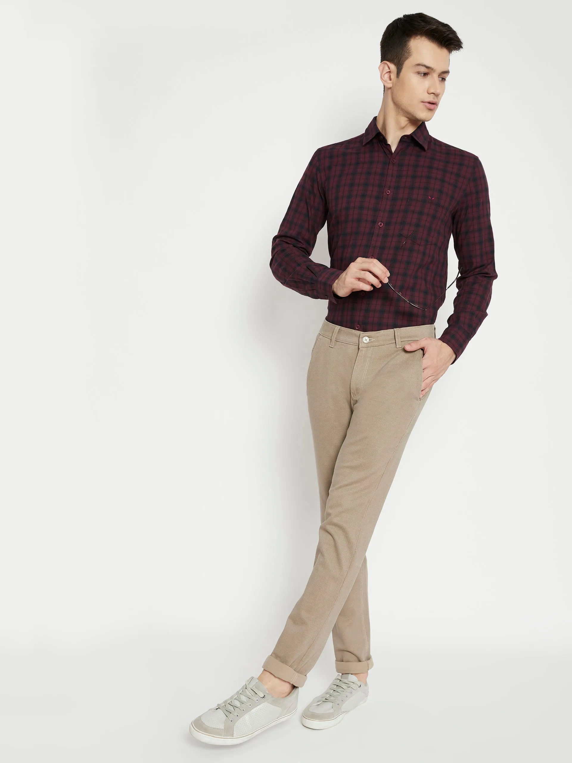 Maroon Checked Slim Fit shirt