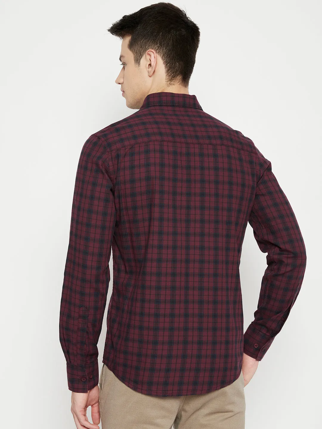 Maroon Checked Slim Fit shirt