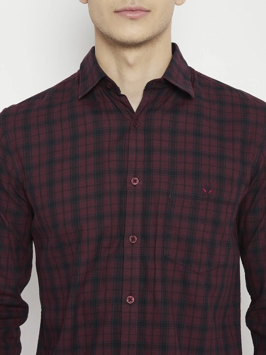 Maroon Checked Slim Fit shirt
