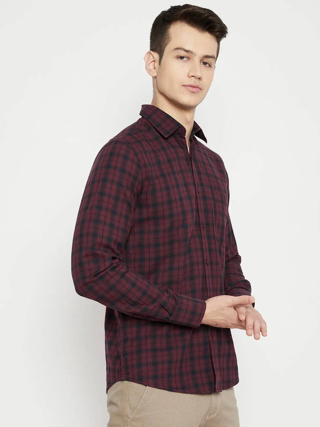 Maroon Checked Slim Fit shirt