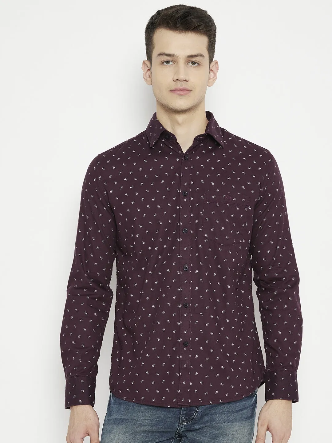 Maroon Printed Slim Fit shirt