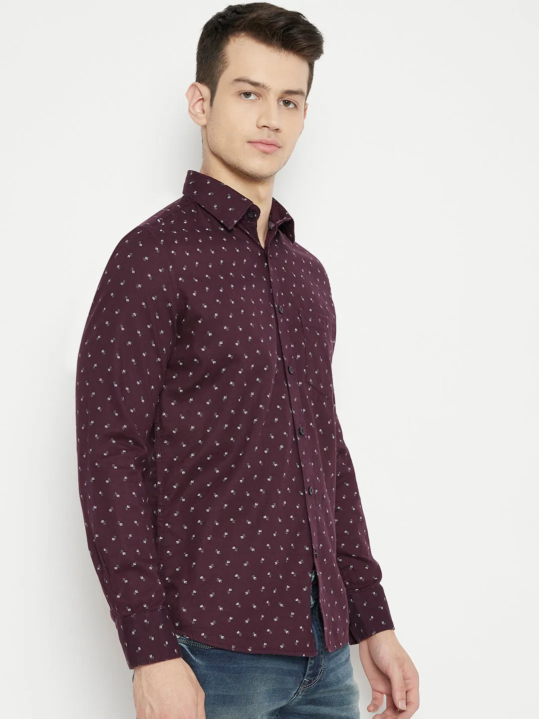 Maroon Printed Slim Fit shirt
