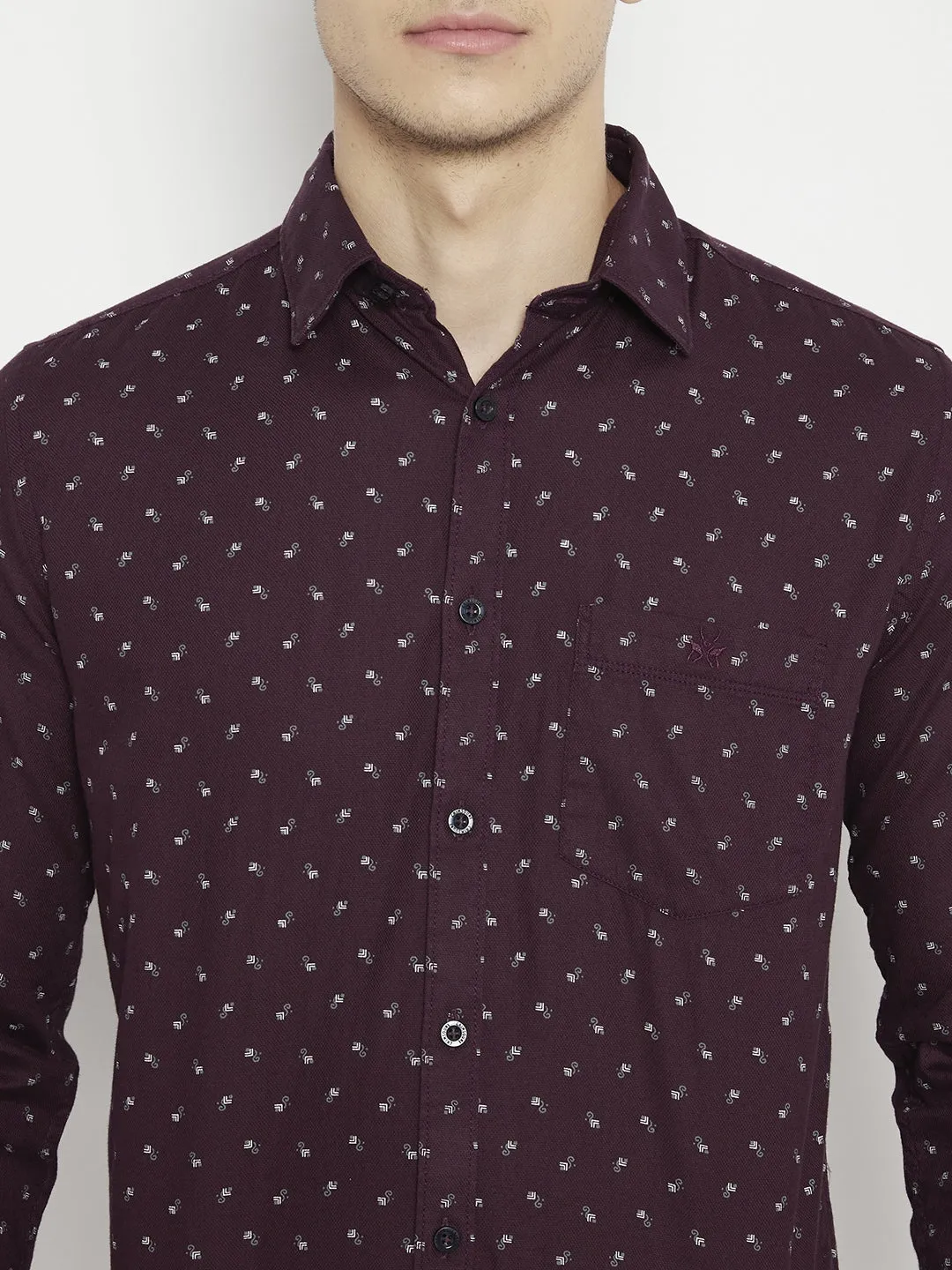 Maroon Printed Slim Fit shirt