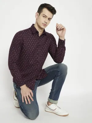 Maroon Printed Slim Fit shirt