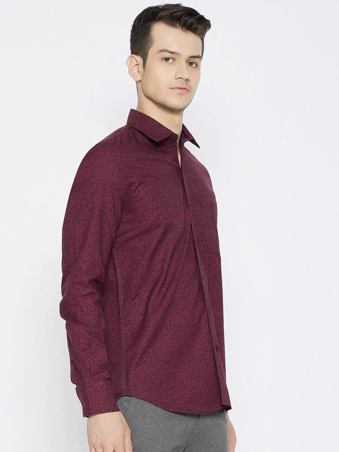 Maroon Printed Slim Fit shirt