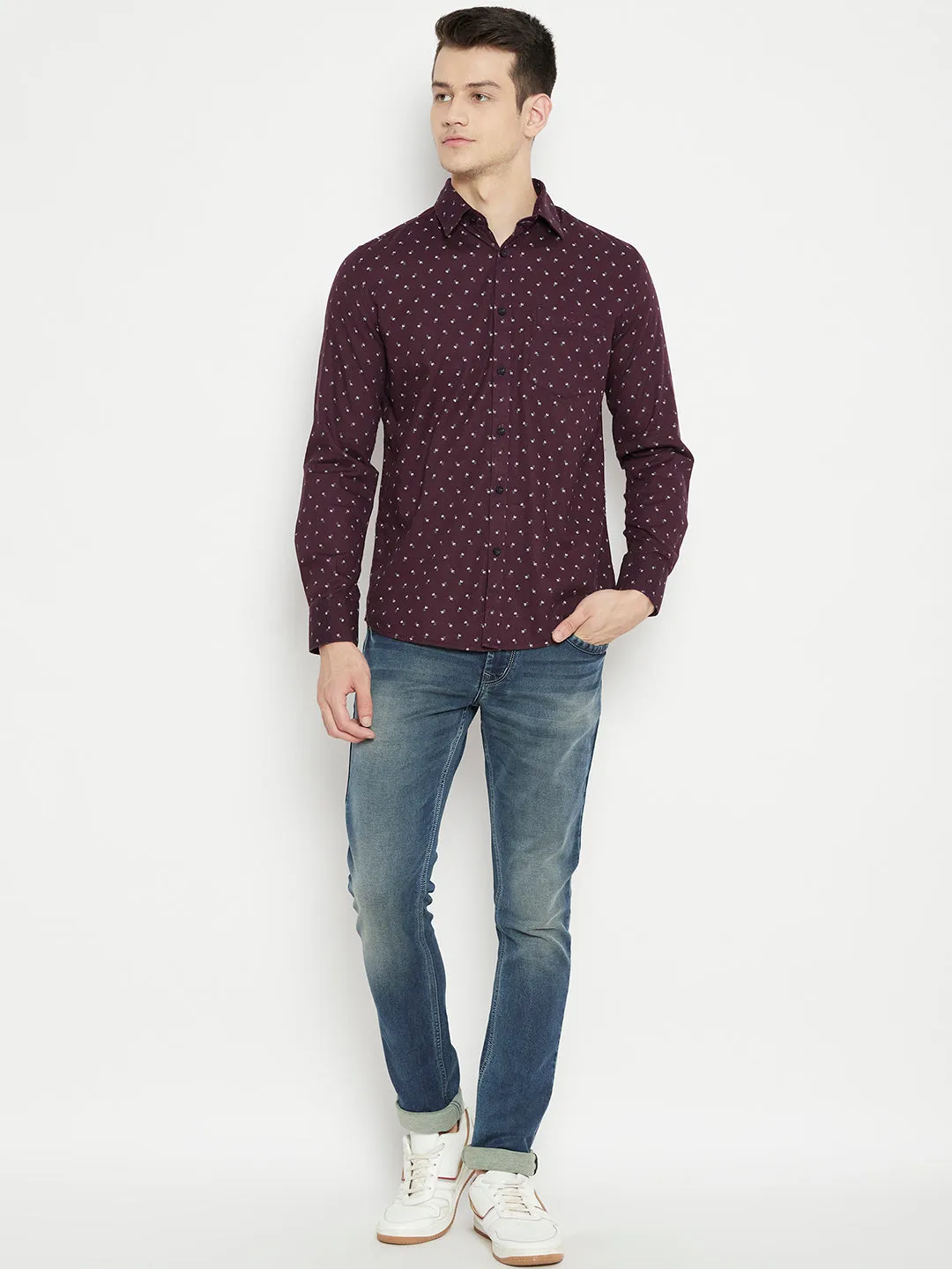 Maroon Printed Slim Fit shirt