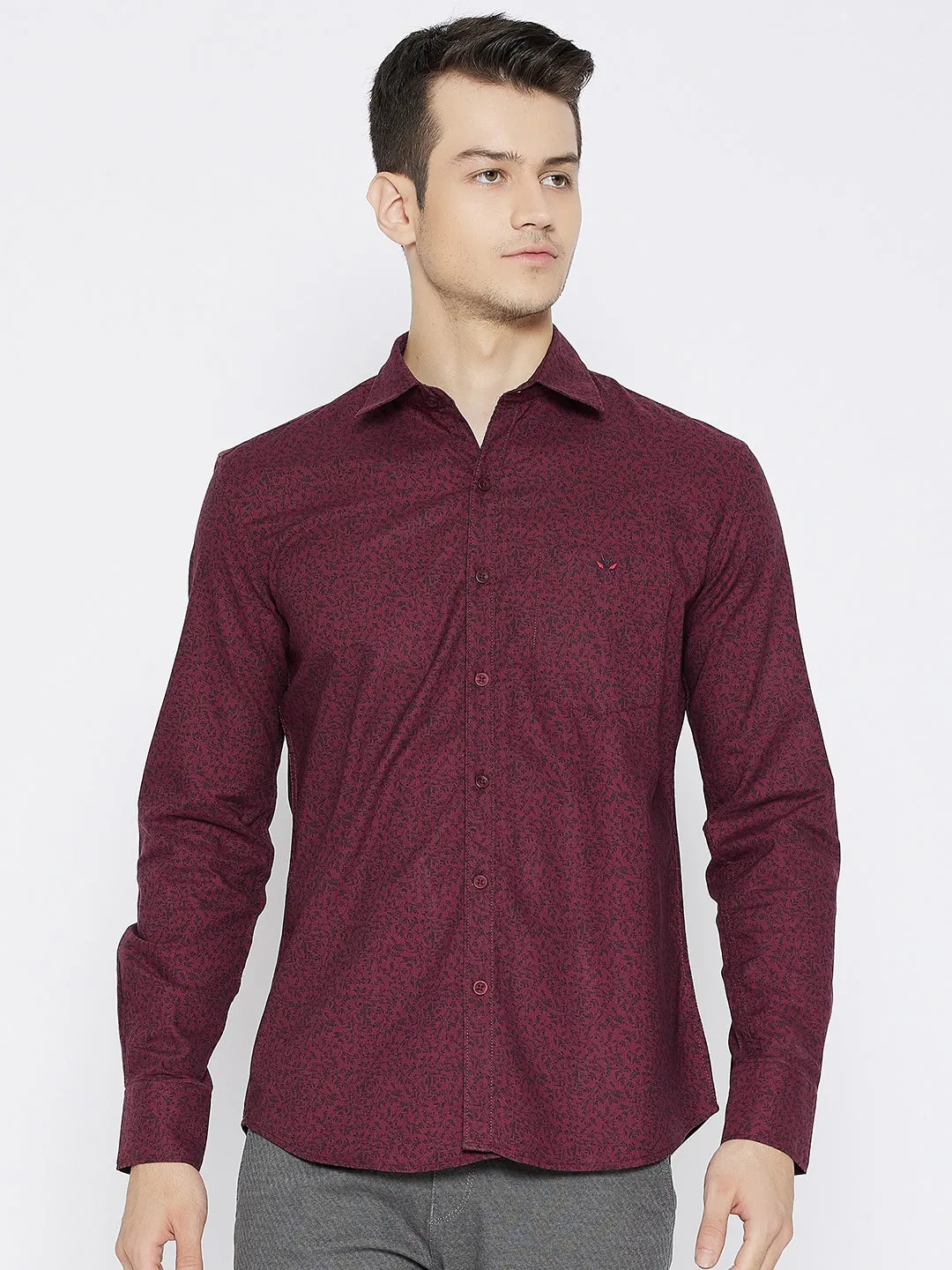 Maroon Printed Slim Fit shirt