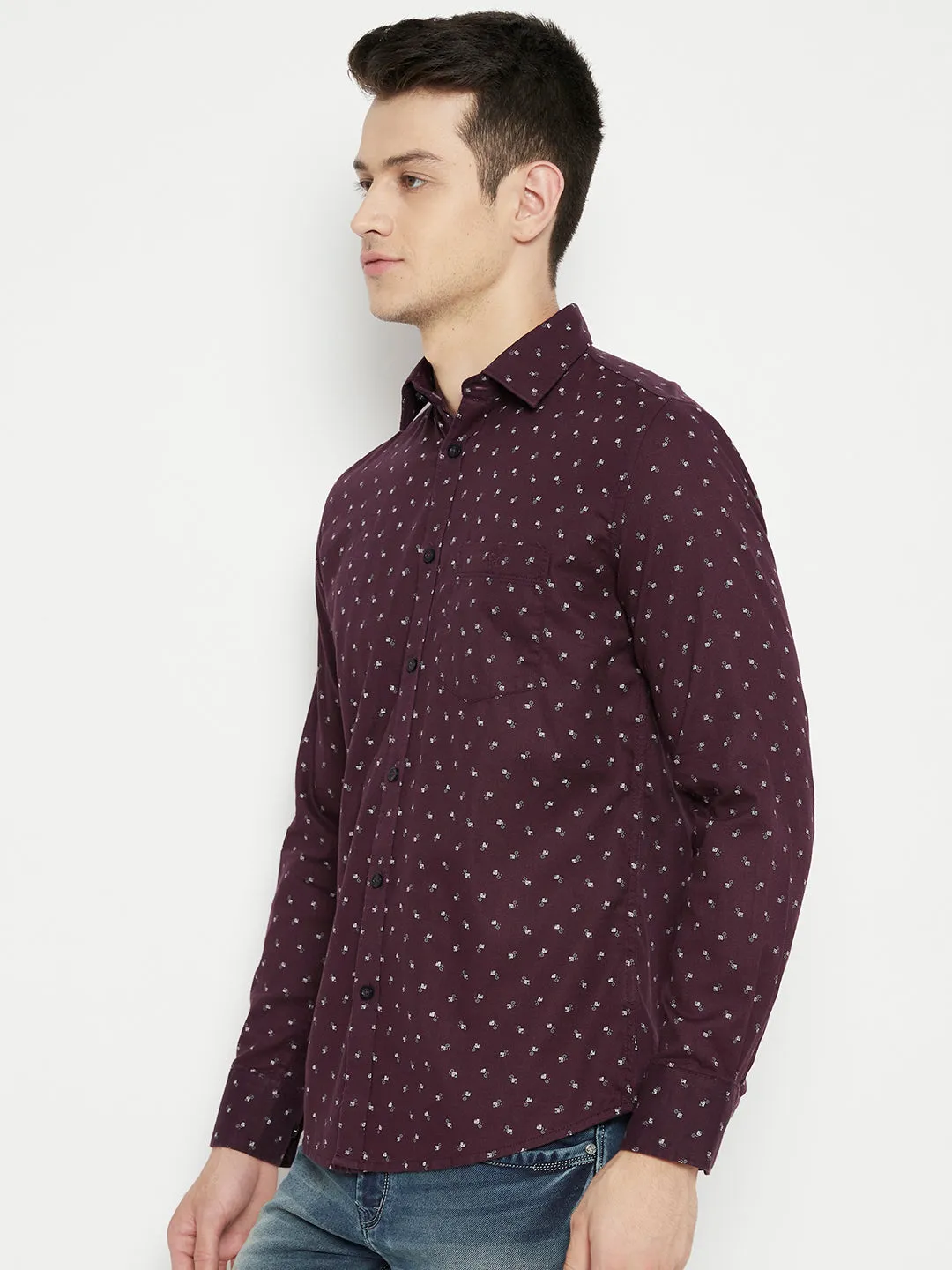 Maroon Printed Slim Fit shirt