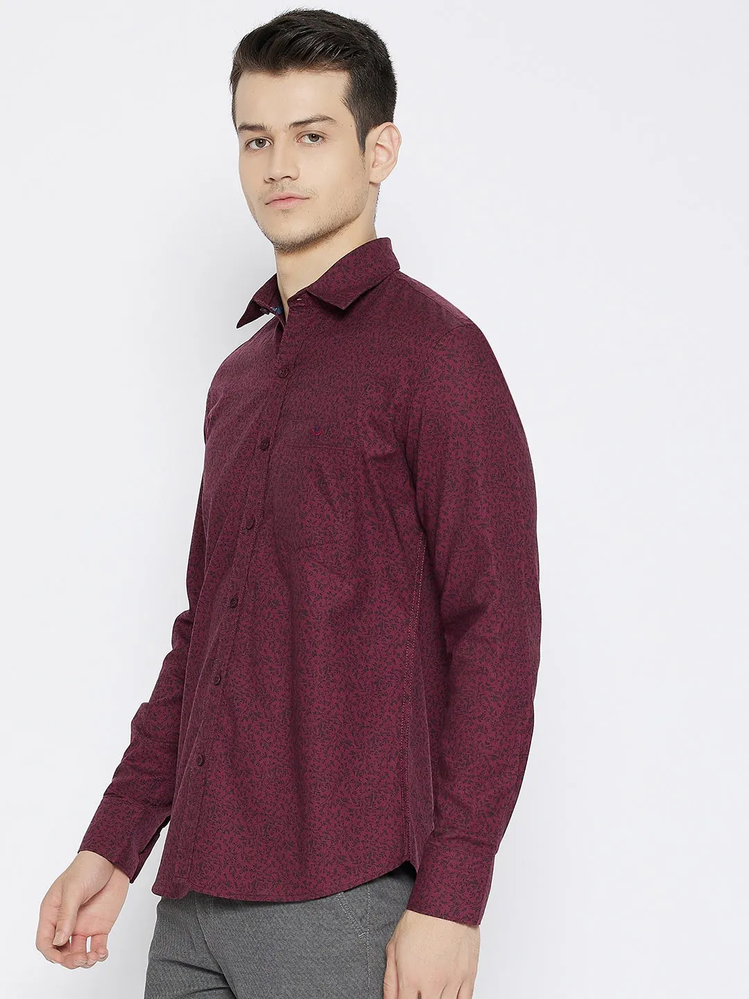 Maroon Printed Slim Fit shirt
