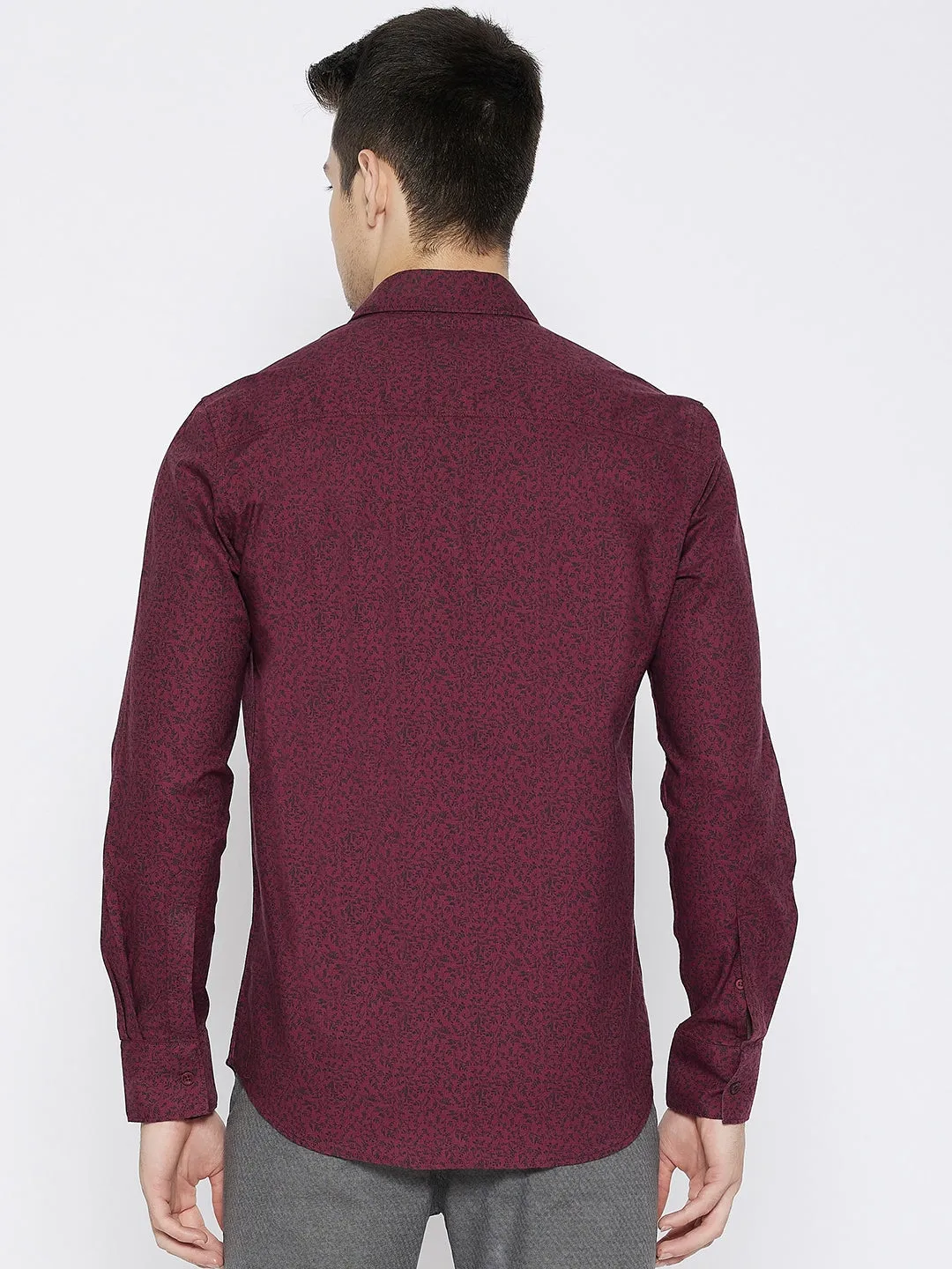 Maroon Printed Slim Fit shirt