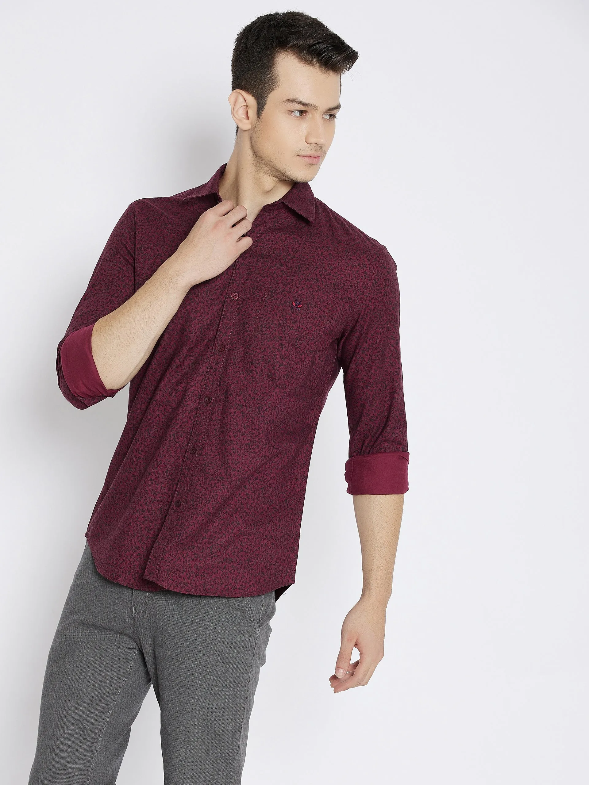 Maroon Printed Slim Fit shirt