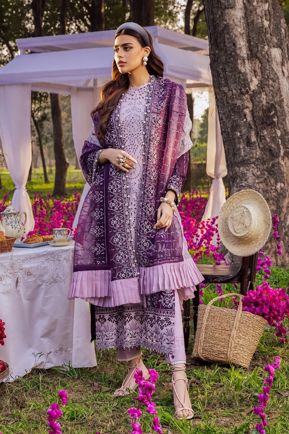 MAUVE NI-30 | Nureh Blooming Summers Exclusive  Luxury Lawn Collection 2022 | Unstitched Embroidered Lawn Suits