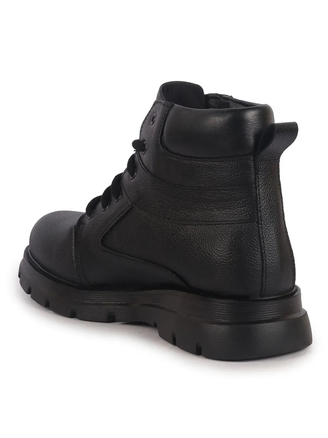 Men Black Genuine Leather Lace Up Ankle Boots|High Ankle Shoes|Featherlite Memory Cushion Boots|Casual and Work Wear