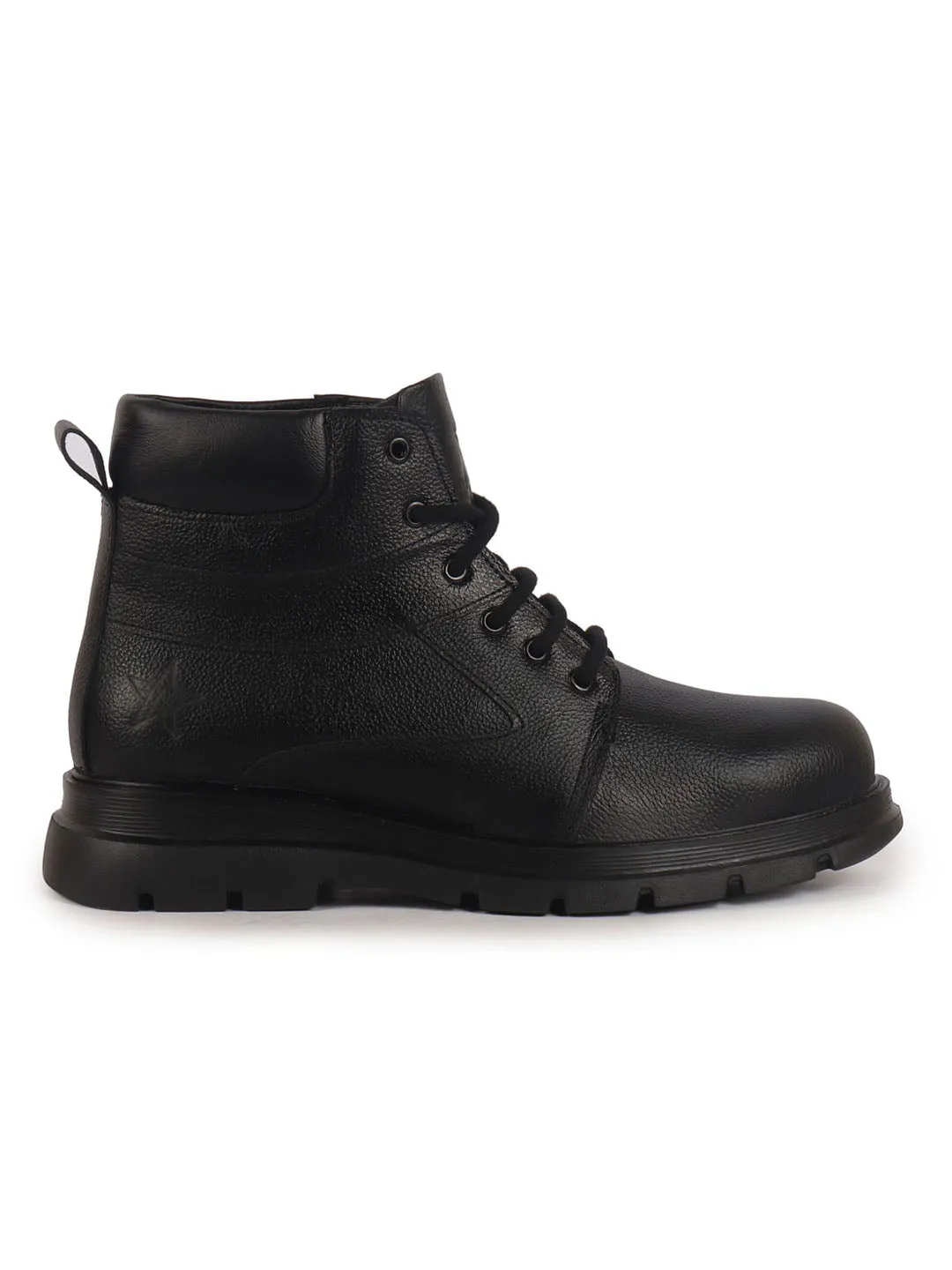 Men Black Genuine Leather Lace Up Ankle Boots|High Ankle Shoes|Featherlite Memory Cushion Boots|Casual and Work Wear