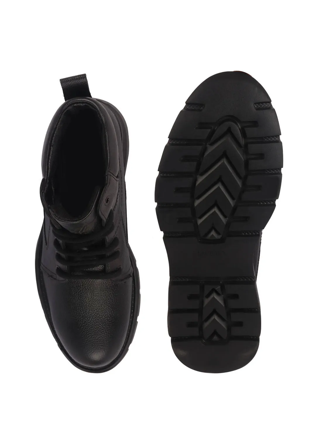 Men Black Genuine Leather Lace Up Ankle Boots|High Ankle Shoes|Featherlite Memory Cushion Boots|Casual and Work Wear