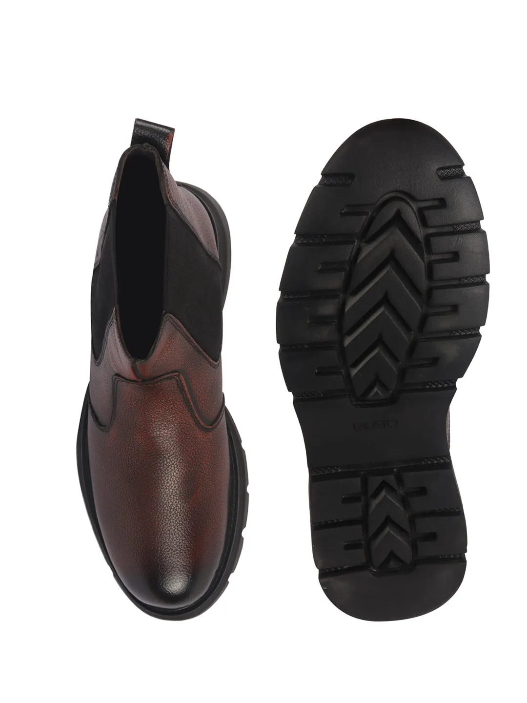 Men Tan Genuine Leather Slip On Boots|Chelsea Work Boots|Lightweight Memory Cushion Shoes|Formal Boots