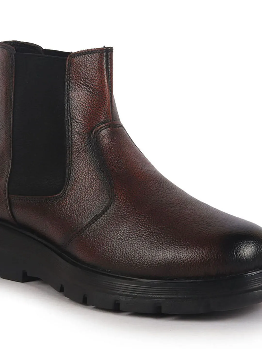 Men Tan Genuine Leather Slip On Boots|Chelsea Work Boots|Lightweight Memory Cushion Shoes|Formal Boots