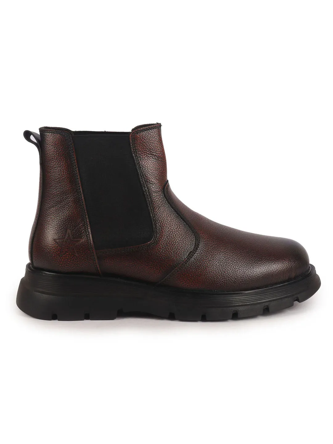 Men Tan Genuine Leather Slip On Boots|Chelsea Work Boots|Lightweight Memory Cushion Shoes|Formal Boots