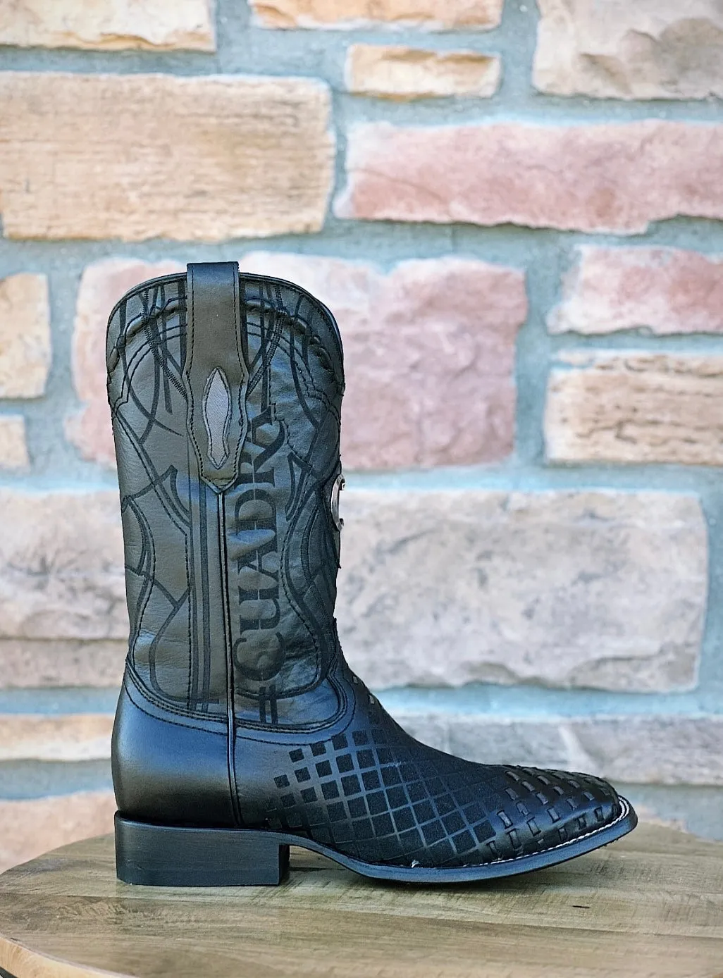 Men's Cuadra Engraved Black Leather Western Boots CU676