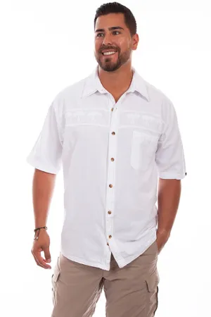 Men's Farthest Point Collection Shirt: Short Sleeve Palm Trees White